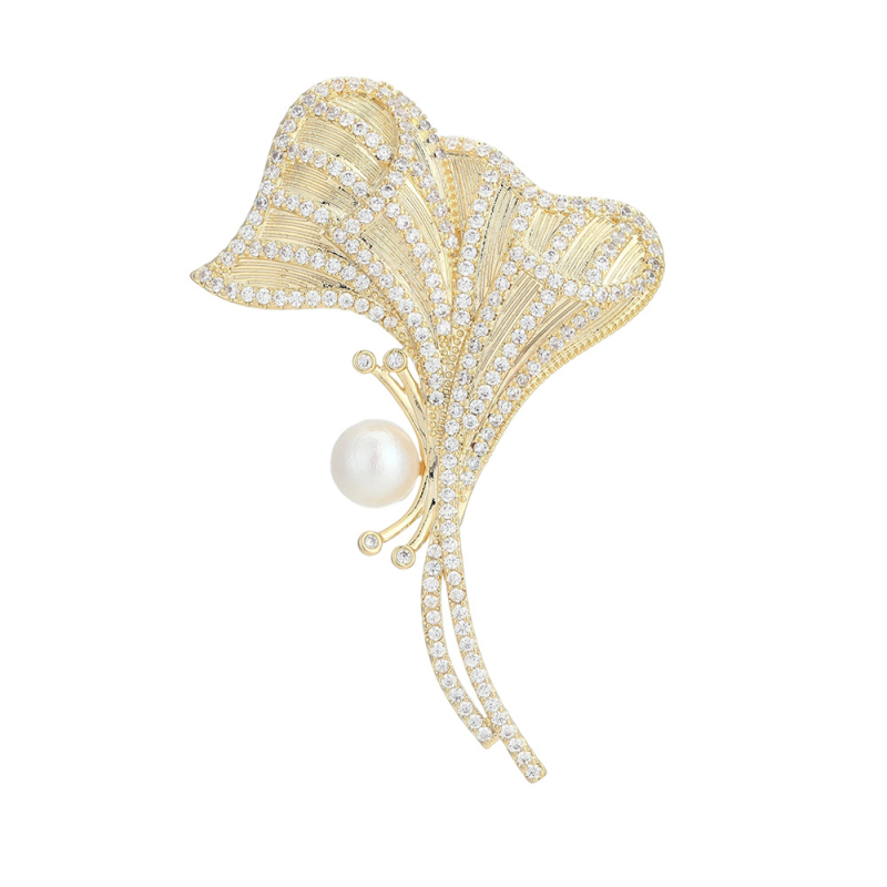 Ginkgo formos segtukas su cirkonų įdėklu, vario pagrindas, Princesių serija