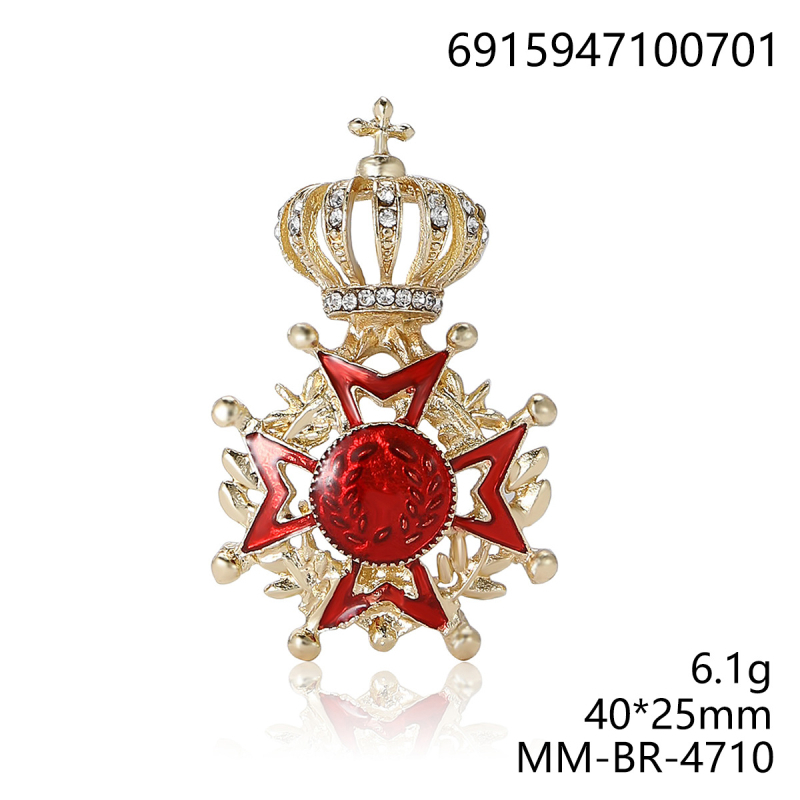 Karūnos formos broša iš lydinio su emale – moterims, dekoratyvinis aksesuaras