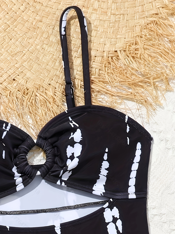 Mergaitei: viengabęs plaukimo kostiumas su atviru dizainu ir dryžių raštu, poliesterio-elastano, 150 g/m², krūties pagalvėlė