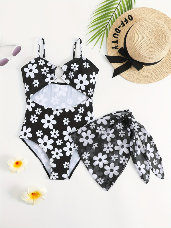 Mergaitei: viengabęs plaukimo kostiumas su atviru dizainu ir dryžių raštu, poliesterio-elastano, 150 g/m², krūties pagalvėlė