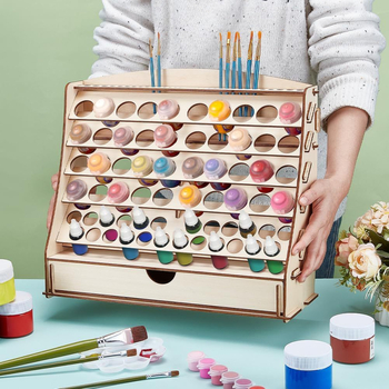 Ξύλινο επιτραπέζιο ράφι προβολής με έξι επίπεδα για φιάλες μπογιάς, βερνίκια νυχιών και αιθερικά έλαια, κινητό και πολυχρηστικό