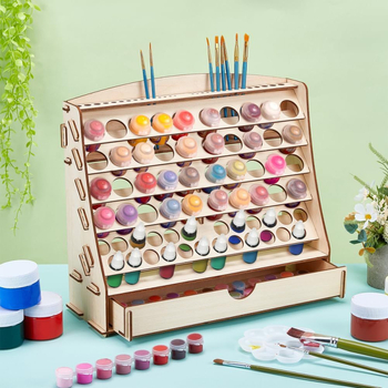 Ξύλινο επιτραπέζιο ράφι προβολής με έξι επίπεδα για φιάλες μπογιάς, βερνίκια νυχιών και αιθερικά έλαια, κινητό και πολυχρηστικό