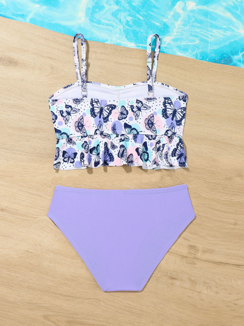 Παιδικό μαγιό δύο τεμαχίων για κορίτσια με φλοράλ εκτύπωση, υψηλή ελαστικότητα, πολυεστέρας 85/15, βάρος υφάσματος 200 g, επένδυση 100% πολυεστέρας