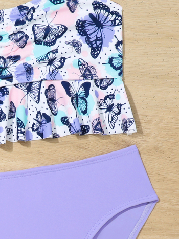 Παιδικό μαγιό δύο τεμαχίων για κορίτσια με φλοράλ εκτύπωση, υψηλή ελαστικότητα, πολυεστέρας 85/15, βάρος υφάσματος 200 g, επένδυση 100% πολυεστέρας