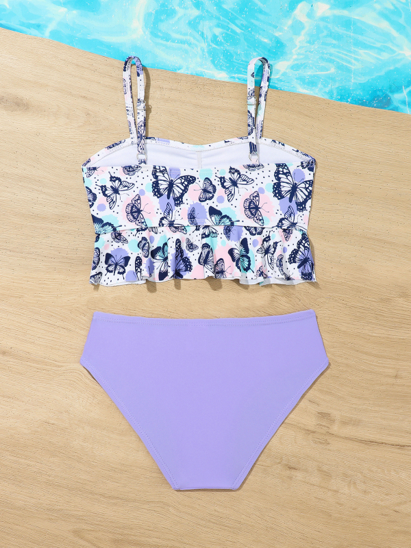 A Lányoknak készült két részes gyerek fürdőruha virágos mintával, magas rugalmassággal, poliészter 85/15, anyagsúly 200 g, bélés 100% poliészter