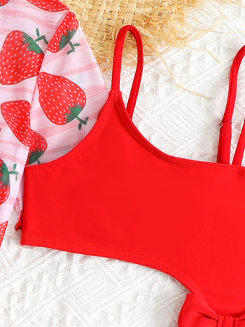 Strawberry Girl Δύο τεμάχια παιδικό μαγιό με φουσκωτά μανίκια (82% πολυεστέρας, βαμβακερό ύφασμα, για κορίτσια)