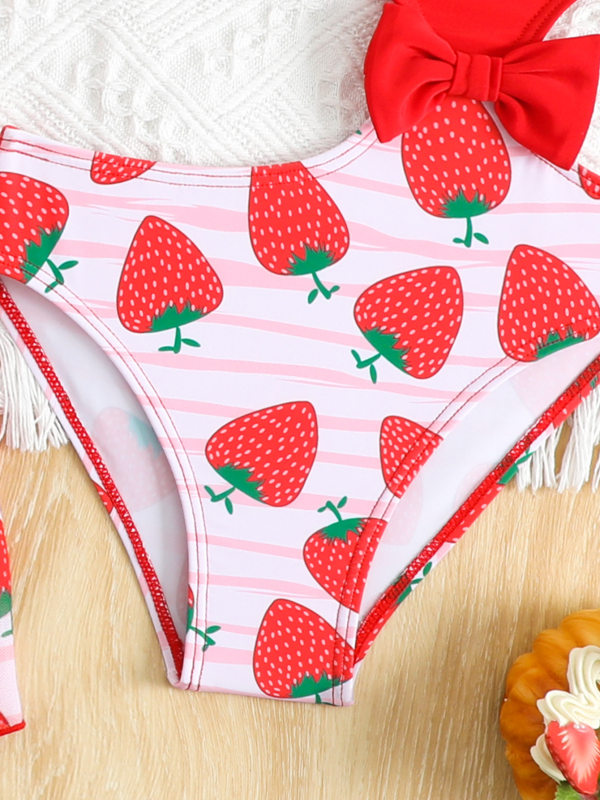 Strawberry Girl két részes gyerek fürdőruha puffos ujjakkal (82% poliészter, pamut anyag, lányoknak)