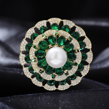 Sagė saulėgrąžos formos, varis, cirkonas, deimantų įdėtas