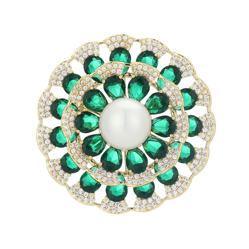 Sagė saulėgrąžos formos, varis, cirkonas, deimantų įdėtas