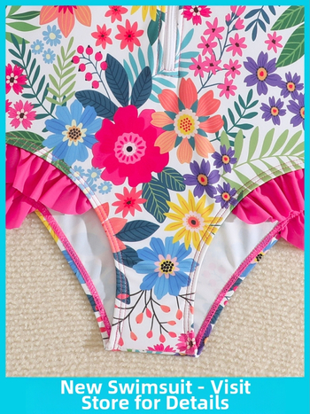 Κοριτσίστικo μαγιό με μακρύ μανίκι για προστασία από τον ήλιο, σχέδιο με σπασμένα λουλούδια, ύφασμα 82% πολυεστέρας, επένδυση 18% σπαντέξ, βάρος 150 g, κατάλληλο για κολύμβηση και θαλάσσιες δραστηριότητες