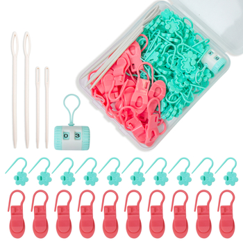Kötéshez és horgoláshoz használható jelzőkészlet számlálóval, kézi varrótűkkel és nyitott tűkkel