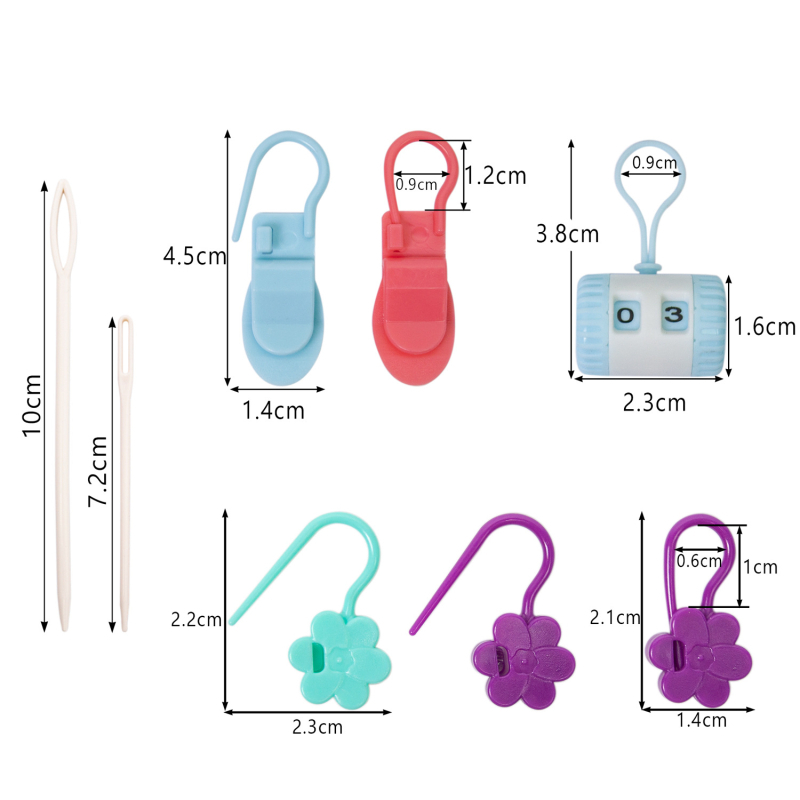 Kötéshez és horgoláshoz használható jelzőkészlet számlálóval, kézi varrótűkkel és nyitott tűkkel