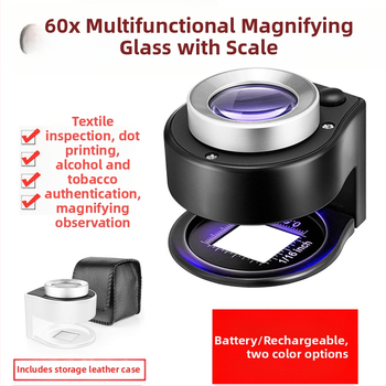 60x didinamoji lęšis su 6-LED apšvietimu, nešiojamos stalinės lupos su matavimo skale identifikacijai