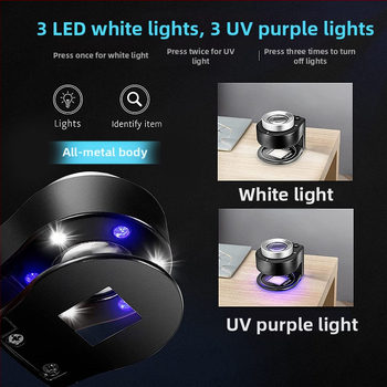 60x didinamoji lęšis su 6-LED apšvietimu, nešiojamos stalinės lupos su matavimo skale identifikacijai