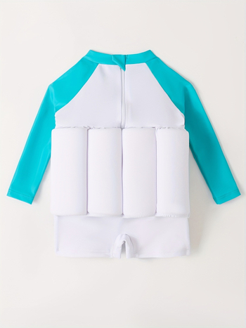 Για αγόρια: μαγιό ενός κομματιού με πλωτικότητα, μακριές μανίκια και κοντές παντελόνες, πολυεστέρας