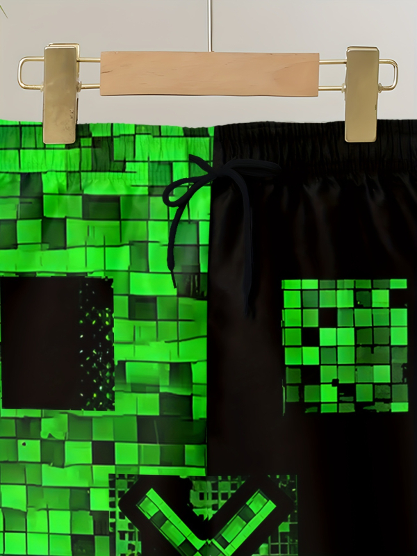 Detské plavkové šortky s mikroelastickým materiálom, 100% polyester, mriežkový vzor, stredný pás, pre novorodencov 0–1 rokov