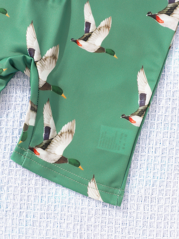 Gyerekeknek készült egyrészes fürdőruha elől cipzárral, uniszex, madármintás, 1–8 évesek, poliészter