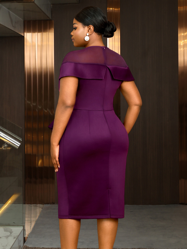 Csillogó köpeny-ujjú midi ruha, kerek nyakú, poliészter