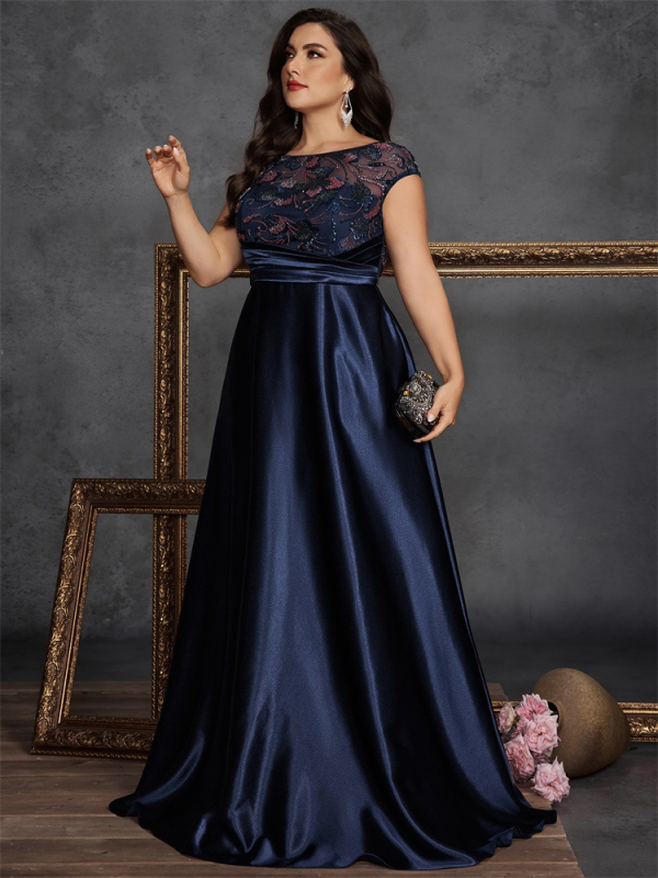 Elegantiška vakarinė suknelė be rankovių, suapvalintu kaklu, siuvinėti blizgučiai ir įsiuvai su blizgučiais, A linijos kirpimas