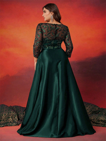 A linijinės blizgančios vakarinės suknelės su apvaliu kaklu, trumpomis rankovėmis, poliesteris 95%+, šventei, pavasaris 2025