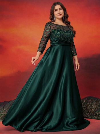 A linijinės blizgančios vakarinės suknelės su apvaliu kaklu, trumpomis rankovėmis, poliesteris 95%+, šventei, pavasaris 2025