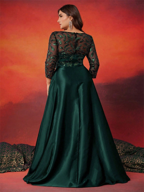 A linijinės blizgančios vakarinės suknelės su apvaliu kaklu, trumpomis rankovėmis, poliesteris 95%+, šventei, pavasaris 2025