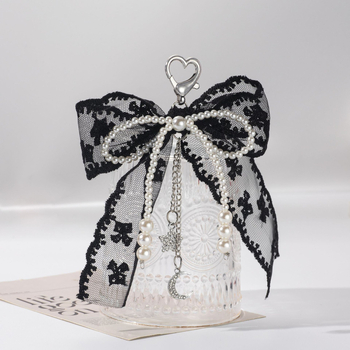 Κλειδοθήκη κορεατικού στυλ με δαντελέντη κορδέλα, τεχνητές περλίδες, γοητεία με αστέρι και φεγγάρι, αλυσίδα και διακοσμητικό για τσάντα