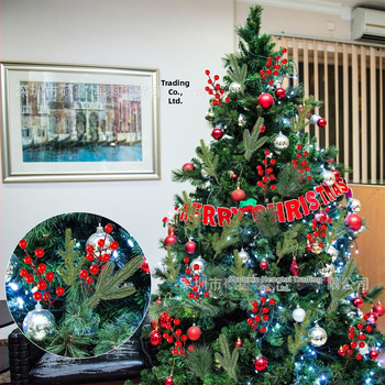 Τεχνητές κλάδοι πεύκου με κόκκινα φρούτα, σετ 60 κλάδων, πλαστικό, χριστουγεννιάτικη διακόσμηση