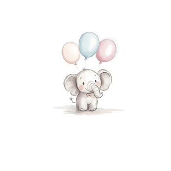 Αυτοκόλλητο τοίχου: Fun-E57 Καρτούν ελέφαντας με μπαλόνι για παιδικό δωμάτιο, PVC, επίπεδη σχεδίαση, 1 τεμάχιο.