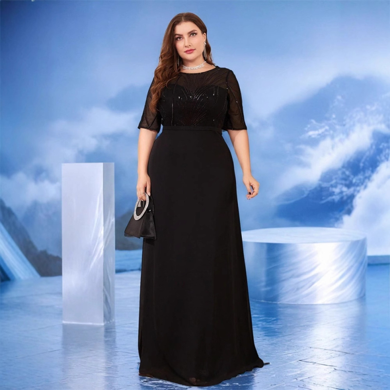 Sequins šifono trumpomis rankovėmis su A linijos siluetu ir žuvies uodegos forma, vakarinė suknelė vakarėliams, poliesteris