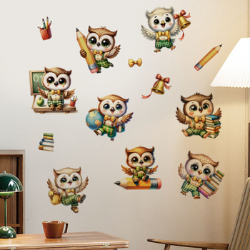 PVC стенен стикер – мультяшна сова, 1 бр., декоративна украса за дневна, спалня и кабинет