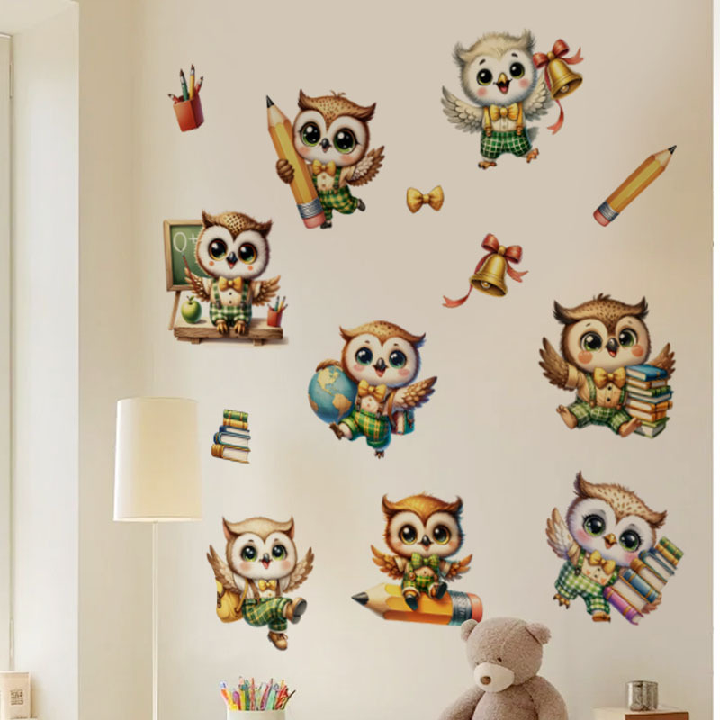 PVC стенен стикер – мультяшна сова, 1 бр., декоративна украса за дневна, спалня и кабинет
