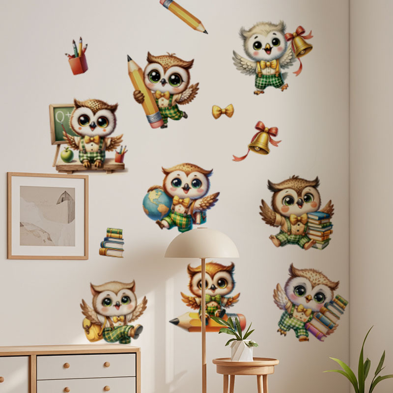 PVC стенен стикер – мультяшна сова, 1 бр., декоративна украса за дневна, спалня и кабинет