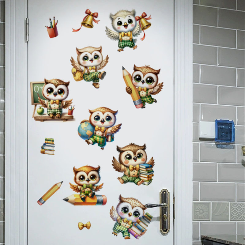 PVC стенен стикер – мультяшна сова, 1 бр., декоративна украса за дневна, спалня и кабинет