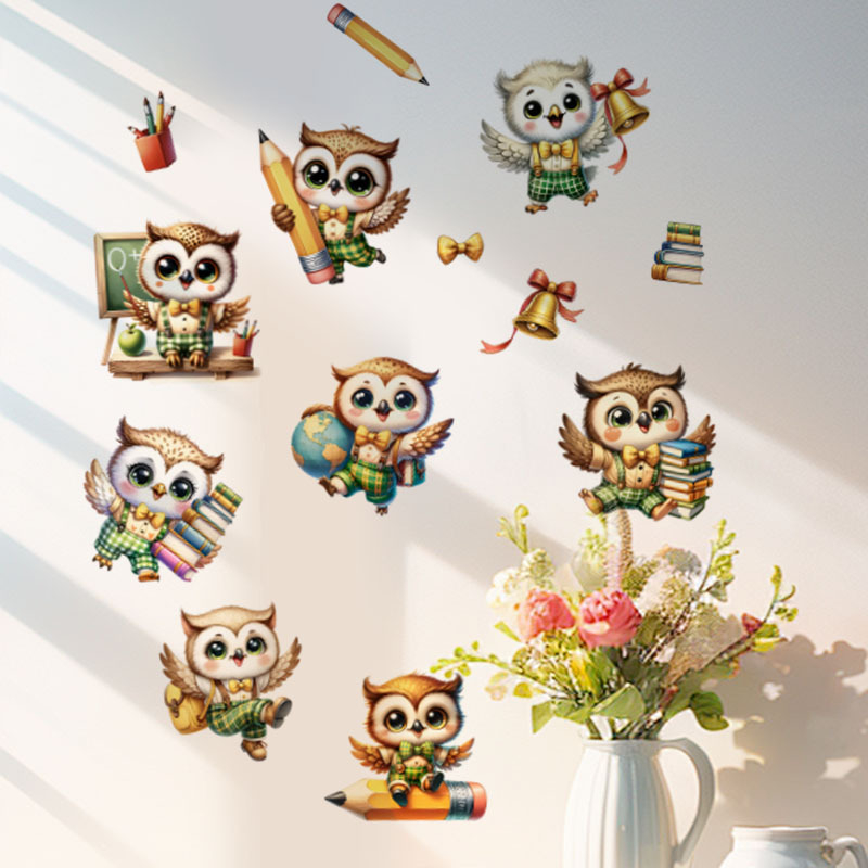 PVC стенен стикер – мультяшна сова, 1 бр., декоративна украса за дневна, спалня и кабинет