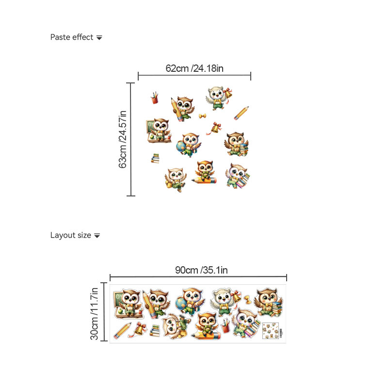 PVC стенен стикер – мультяшна сова, 1 бр., декоративна украса за дневна, спалня и кабинет