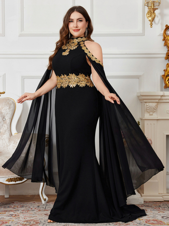 Шифонена вечерна рокля, лятна колекция 2025, елегантна дълга рокля с висока яка и супер дълги ръкави, 95% полиестер