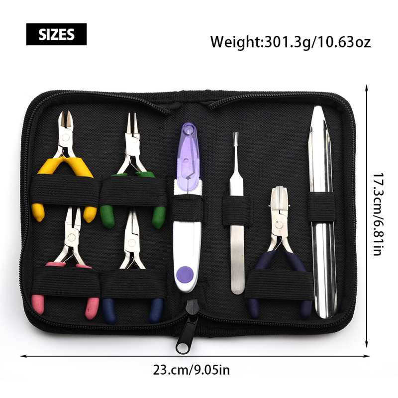 8 dalių DIY papuošalų įrankių rinkinys – replės, pincetai, žirklės ir karoliukų įrankiai – rankų darbo, pritaikomas