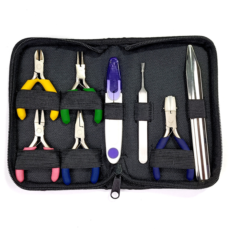 8 dalių DIY papuošalų įrankių rinkinys – replės, pincetai, žirklės ir karoliukų įrankiai – rankų darbo, pritaikomas