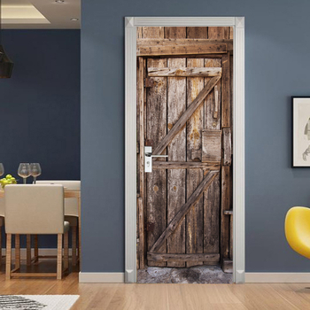 Сваляем PVC стенен стикер с мотив на врата — водоустойчив и маслоустойчив; комплект от 2 панели; подходящ за дневна, спалня или кабинет (абстрактен/карикатурен дизайн)