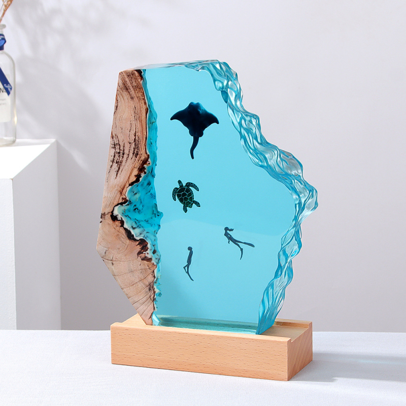 Európai stílusú óceánbúvár mini táj, műgyantából, modern minimalist dizájn, ajándék költözéshez és diplomaosztóhoz