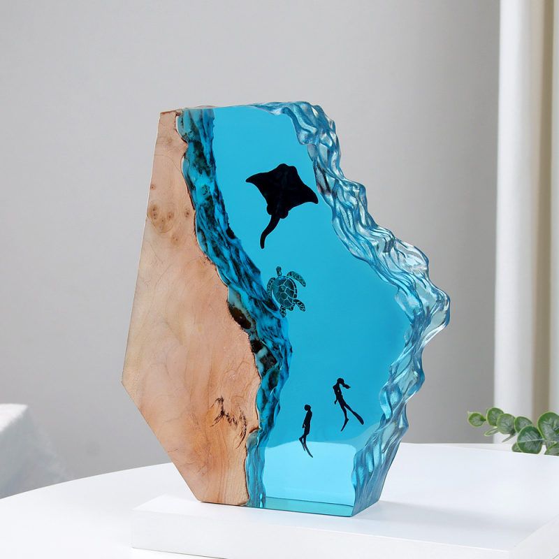 Európai stílusú óceánbúvár mini táj, műgyantából, modern minimalist dizájn, ajándék költözéshez és diplomaosztóhoz