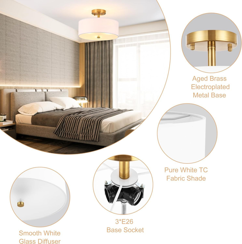 3-lámpás félre-beépített mennyezeti lámpa LED-del, 110V, megvilágítási terület 10–15 m², textil árnyékoló