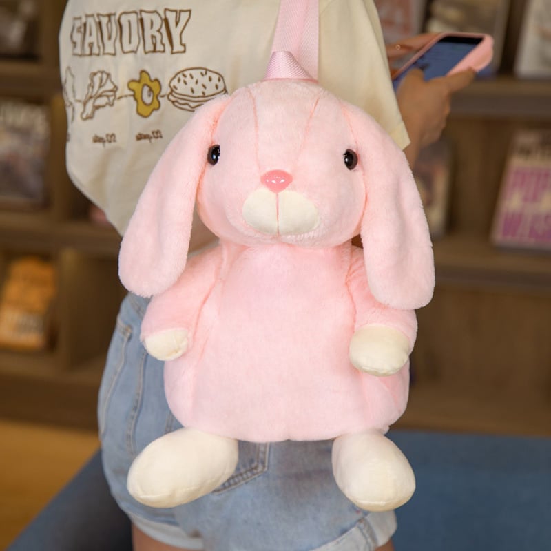 Λούτρινο σακίδιο με μακριά αυτιά λαγουδάκι, κοντό plush, γέμισμα PP βαμβάκι, για παιδιά 4–6 ετών