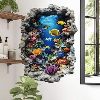 PVC αυτοκόλλητο τοίχου με ωκεάνινα ψάρια — 1 τεμάχιο, αδιάβροχο, κατάλληλο για σαλόνι, υπνοδωμάτιο και μπάνιο, μοντέρνο μινιμαλιστικό στυλ