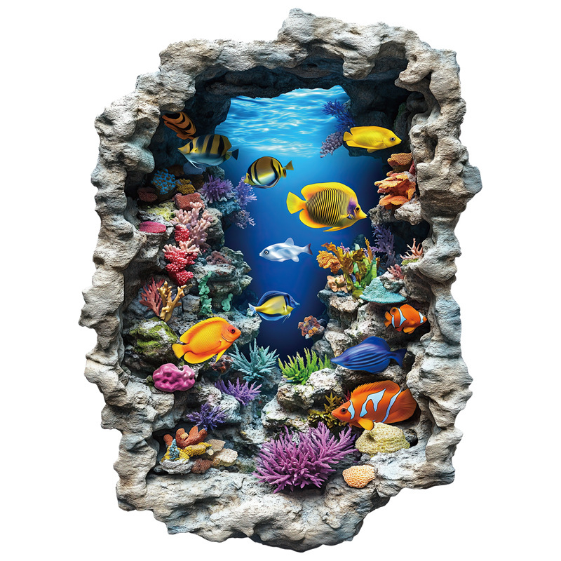 PVC стенен стикер с океански риби — 1 парче, водоустойчив, за хол, спалня и баня, модерен минималистичен стил