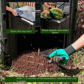 Πλαστικός κάδος κομπόστ για εξωτερικό κήπο με καπάκι — HMTPC, κατάλληλος για αυλή και εξωτερικούς χώρους