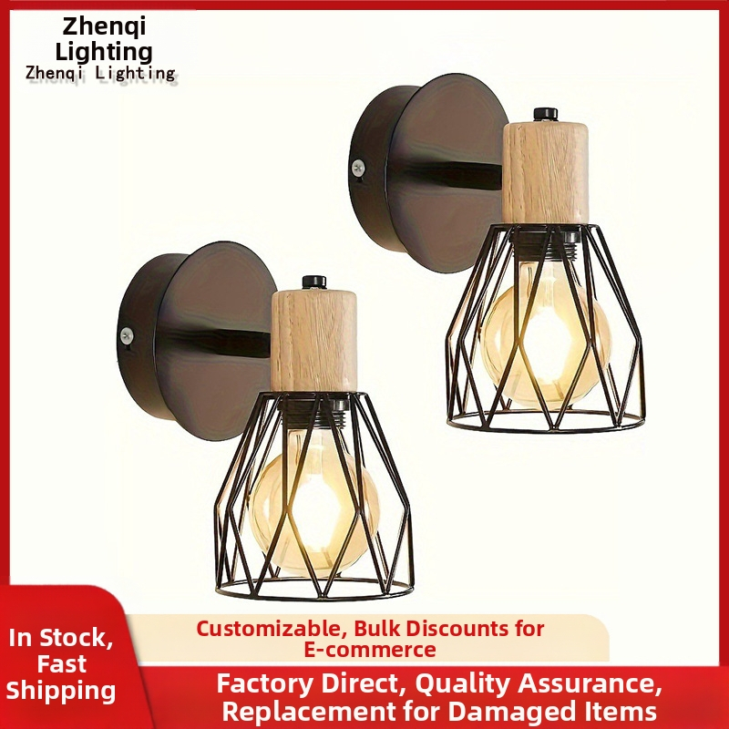 Nástenné svetlo v škandinávskom štýle s LED osvetlením, železné tienidlo a drevený umelecký dizajn