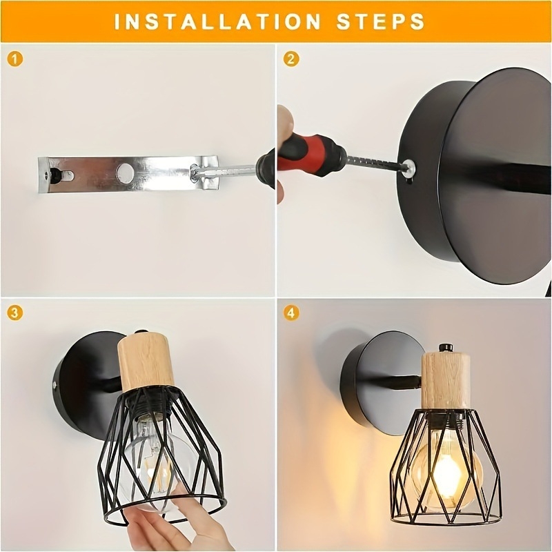 Επιτοίχιο φωτιστικό σε σκανδιναβικό στυλ με LED φως, μεταλλικό σκίαστρο από σίδηρο και σώμα από ξύλο τέχνης