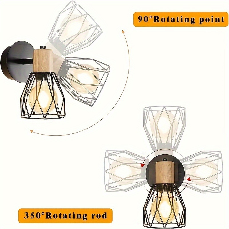 Επιτοίχιο φωτιστικό σε σκανδιναβικό στυλ με LED φως, μεταλλικό σκίαστρο από σίδηρο και σώμα από ξύλο τέχνης